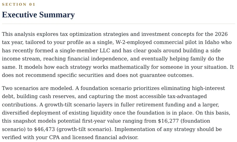 A plan with a clear order of priorities shown in a redacted educational wealth snapshot
