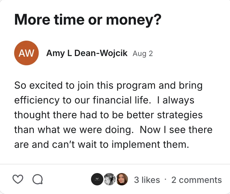 Post by Amy L Dean-Wojcik in the Legacy Wealth Blueprint community on Circle, August 2026