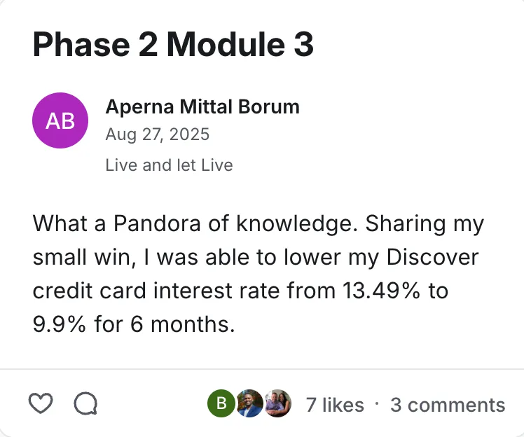 Post by Aperna Mittal Borum in the Legacy Wealth Blueprint community on Circle, August 2025