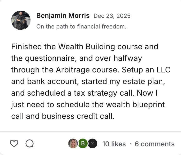 Post by Benjamin Morris in the Legacy Wealth Blueprint community on Circle, December 2025
