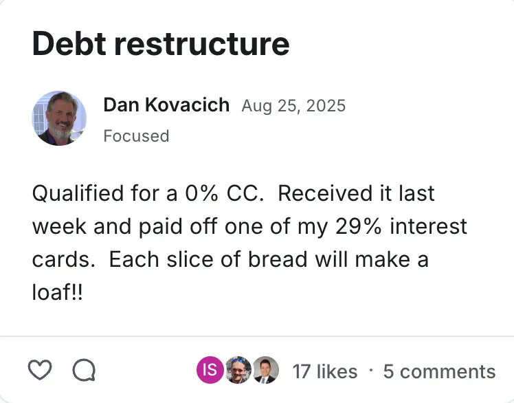 Post by Dan Kovacich in the Legacy Wealth Blueprint community on Circle, August 2025