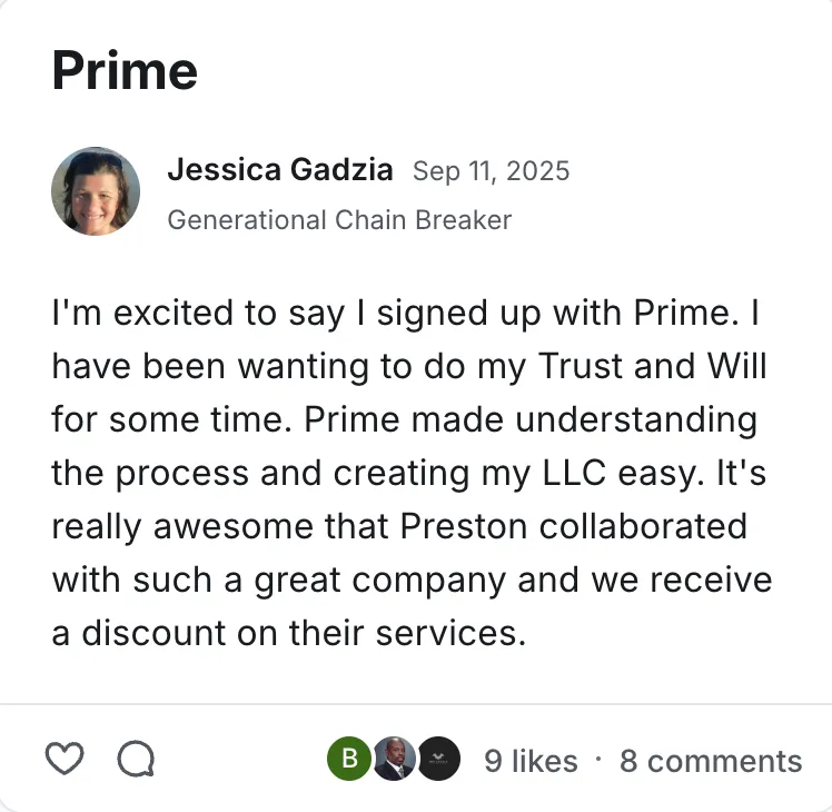 Post by Jessica Gadzia in the Legacy Wealth Blueprint community on Circle, September 2025