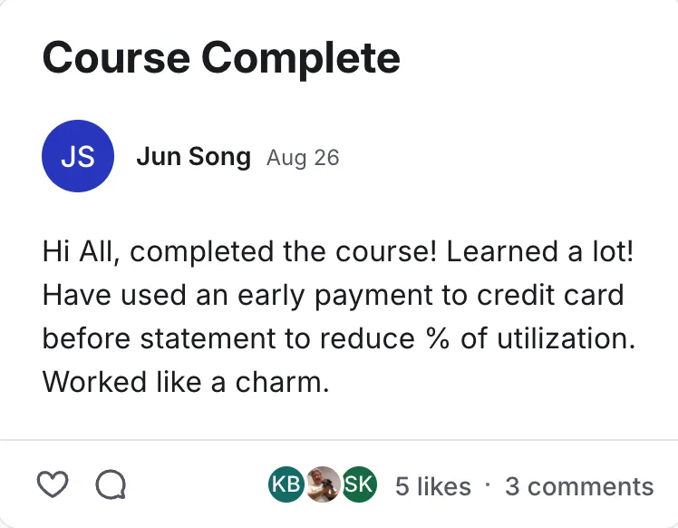 Post by Jun Song in the Legacy Wealth Blueprint community on Circle, August 2026