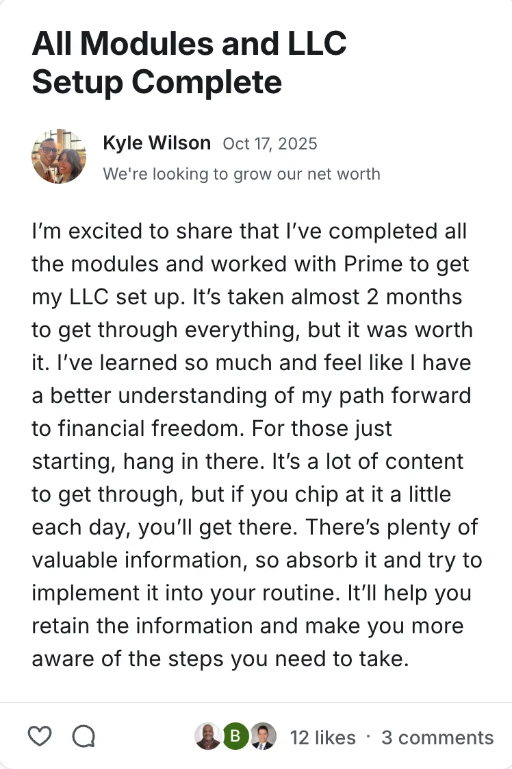 Post by Kyle Wilson in the Legacy Wealth Blueprint community on Circle, October 2025