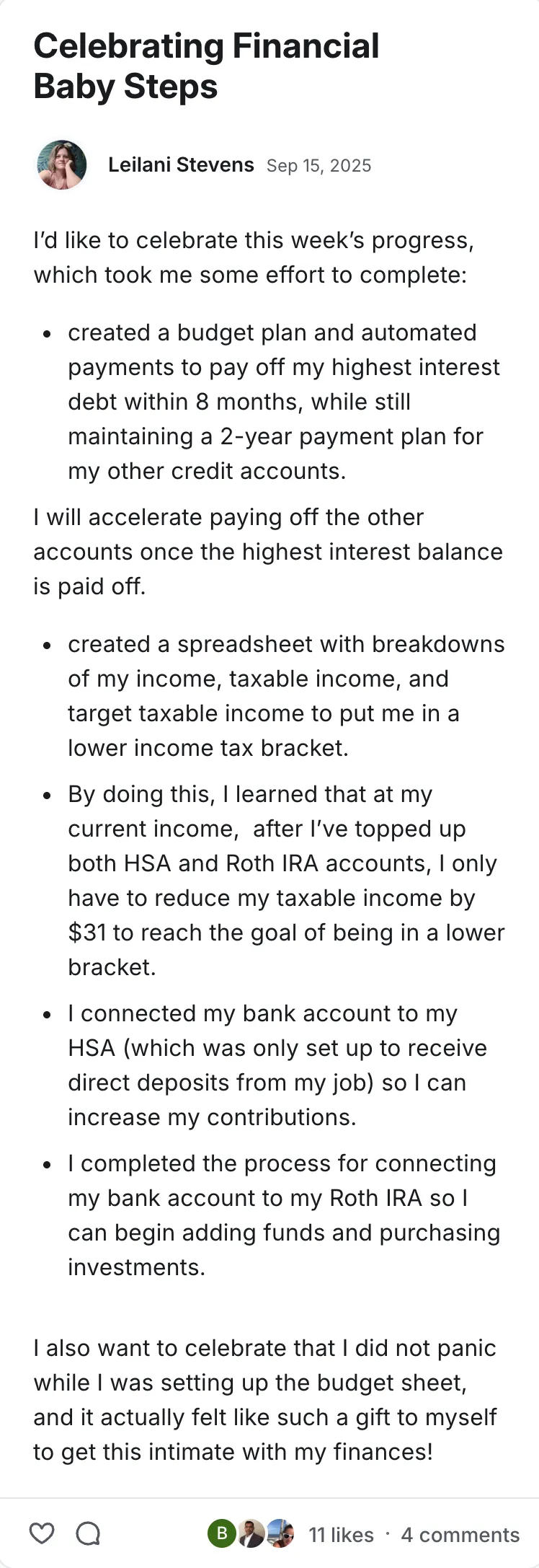 Post by Leilani Stevens in the Legacy Wealth Blueprint community on Circle, September 2025