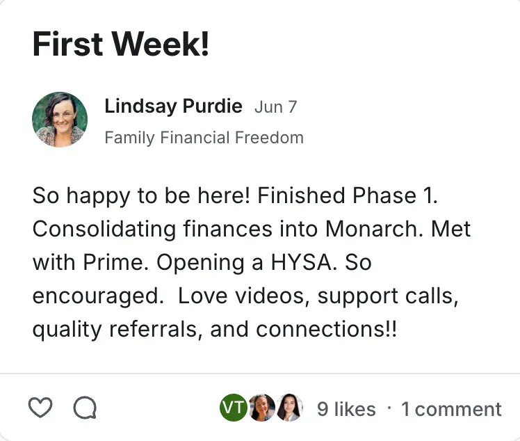 Post by Lindsay Purdie in the Legacy Wealth Blueprint community on Circle, June 2026