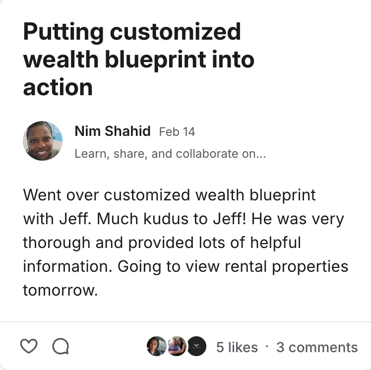 Post by Nim Shahid in the Legacy Wealth Blueprint community on Circle, February 2026