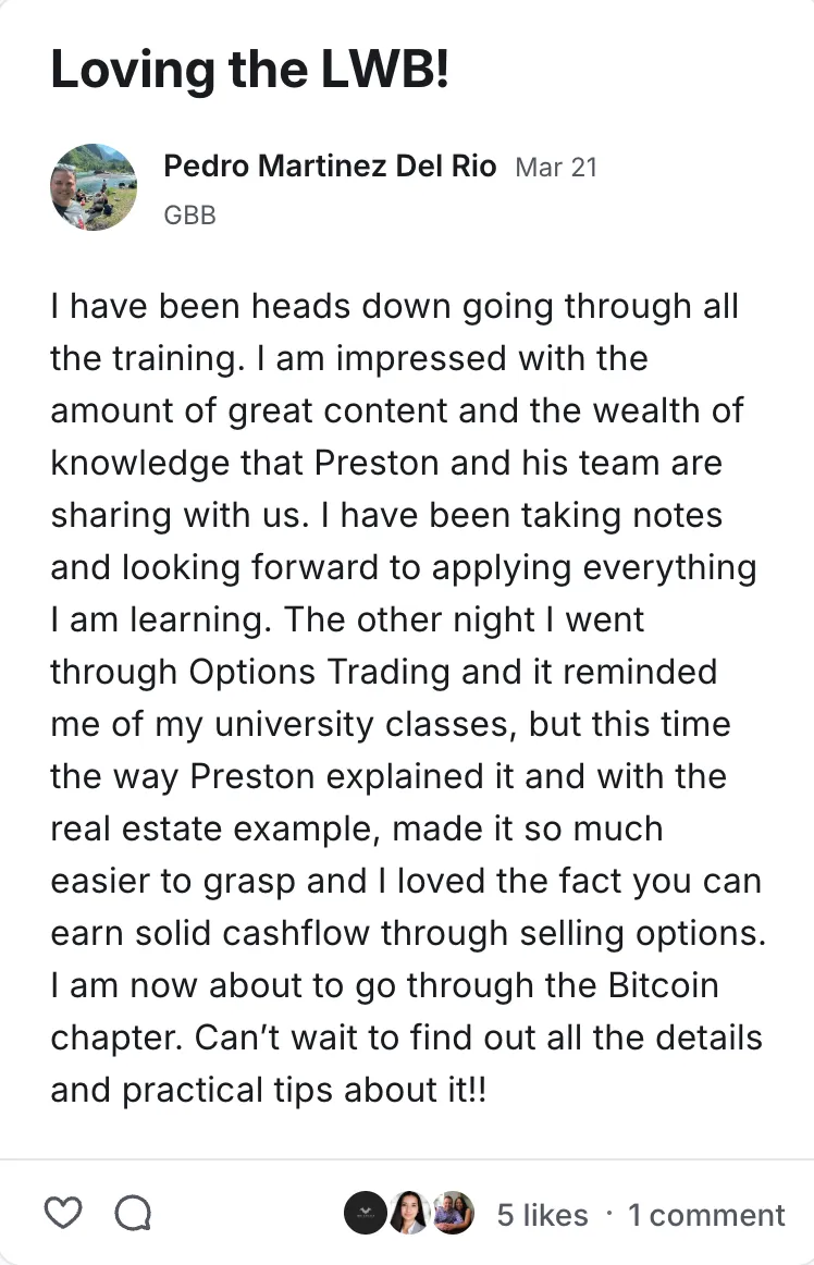 Post by Pedro Martinez Del Rio in the Legacy Wealth Blueprint community on Circle, March 2026
