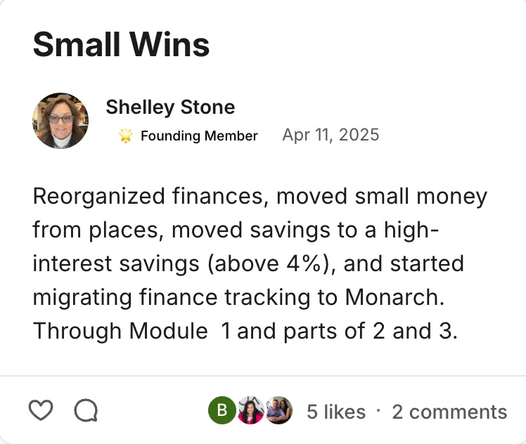 Post by Shelley Stone in the Legacy Wealth Blueprint community on Circle, April 2025