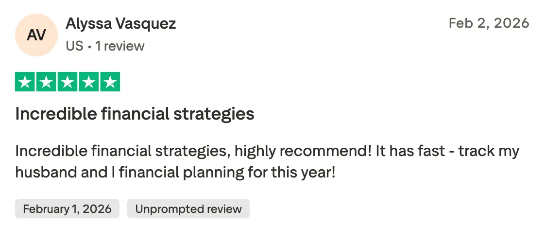 Incredible financial strategies Incredible financial strategies, highly recommend! It has fast - track my husband and I financial planning for this year!