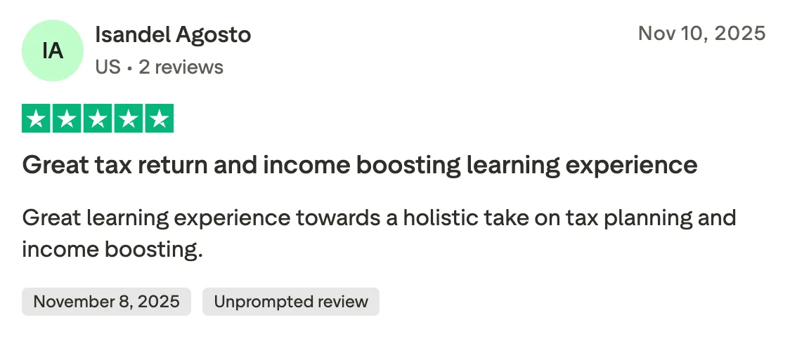 Great tax return and income boosting learning experience Great learning experience towards a holistic take on tax planning and income boosting.